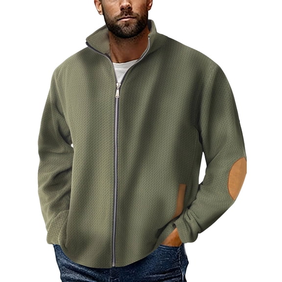 Paiwinds Men's Fleece Jacket with Full Zip Lapel Collar, Soft Velvet Lining, Water Ripple Pattern, and Breathable Comfort for Casual Wear, Outdoor Activities, and Layering