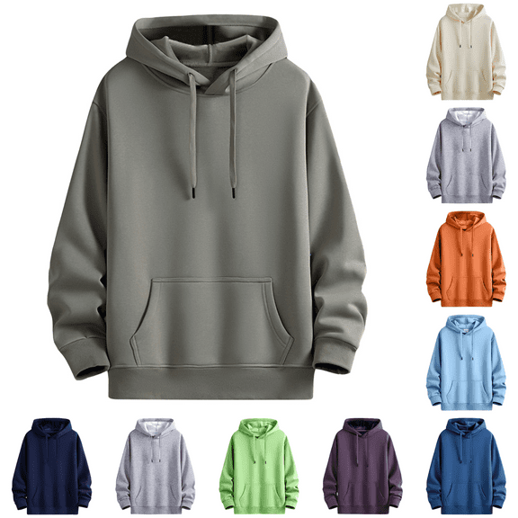 Paiwinds Men's Solid Color Thick Fleece Hooded Jacket, Long Sleeve Pullover Hoodie with 100% Cotton for Warmth & Comfort, Ideal for Cold Weather & Outdoor Activities, Cozy & Durable for Daily Wear