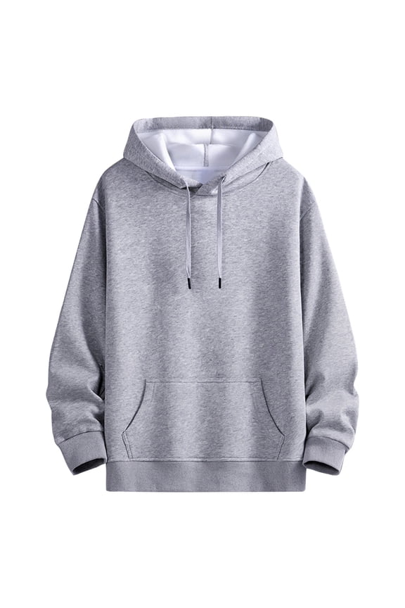 Men's Solid Color Thick Fleece Hooded Jacket, Long Sleeve Pullover Hoodie with 100% Cotton for Warmth & Comfort, Ideal for Cold Weather & Outdoor Activities, Cozy & Durable for Daily Wear