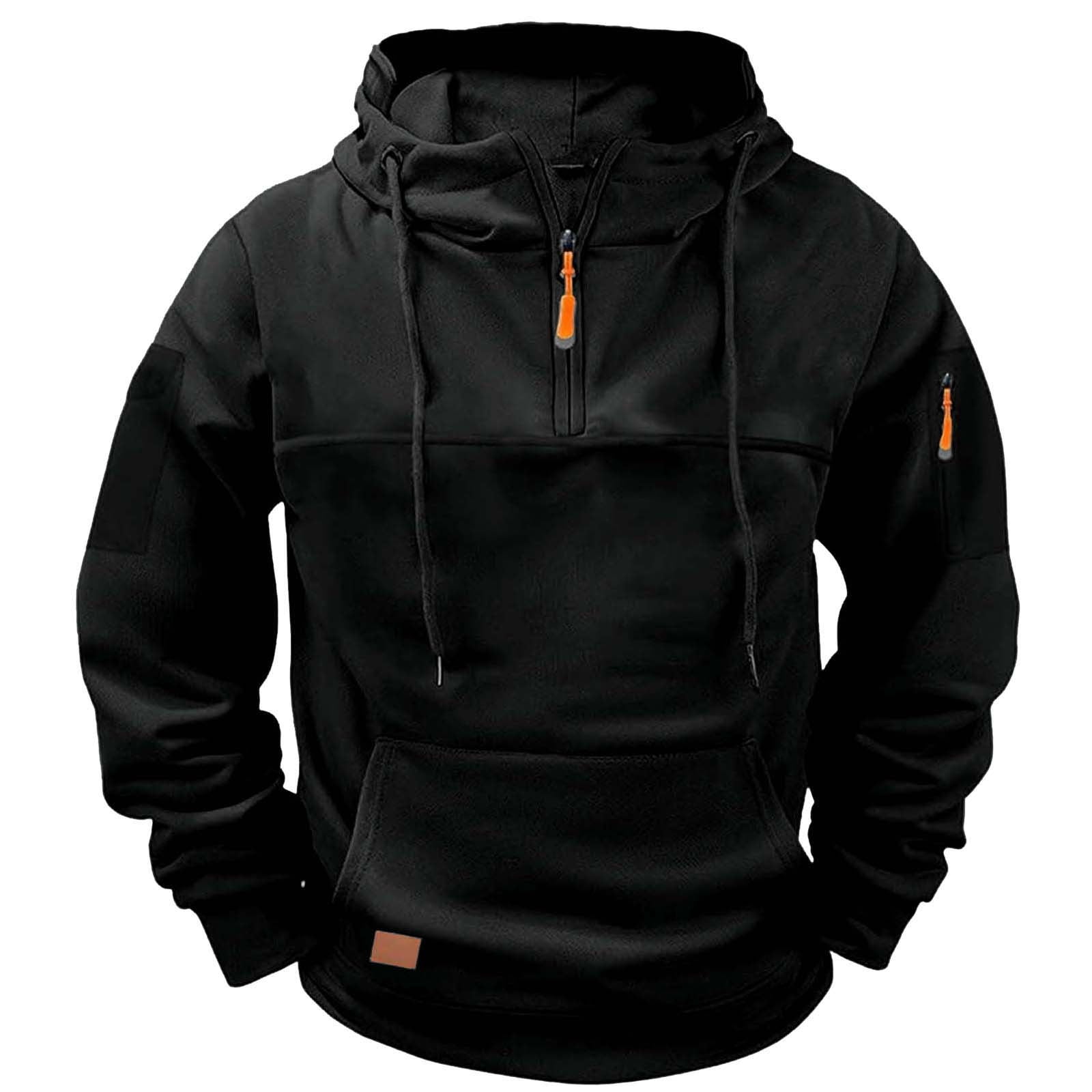 Paiwinds Men's Fleece Lined Work Hoodie, Winter Warm Hooded Sweatshirt with Multiple Pockets, Heavy Duty Cold Weather Pullover for Outdoor & Casual Use