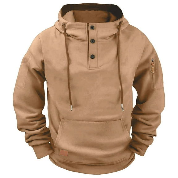 Paiwinds Men's Fleece Lined Work Hoodie, Winter Warm Hooded Sweatshirt with Multiple Pockets, Heavy Duty Cold Weather Pullover for Outdoor & Casual Use