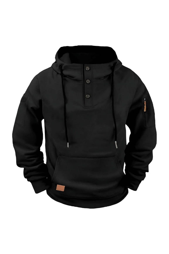 Men's Fleece Lined Work Hoodie, Winter Warm Hooded Sweatshirt with Multiple Pockets, Heavy Duty Cold Weather Pullover for Outdoor & Casual Use