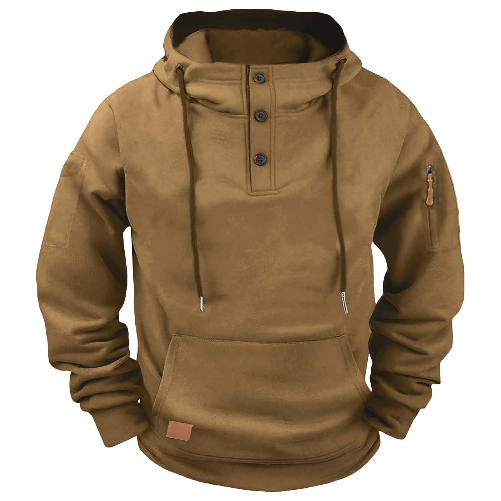 Paiwinds Men's Fleece Lined Work Hoodie, Winter Warm Hooded Sweatshirt with Multiple Pockets, Heavy Duty Cold Weather Pullover for Outdoor & Casual Use