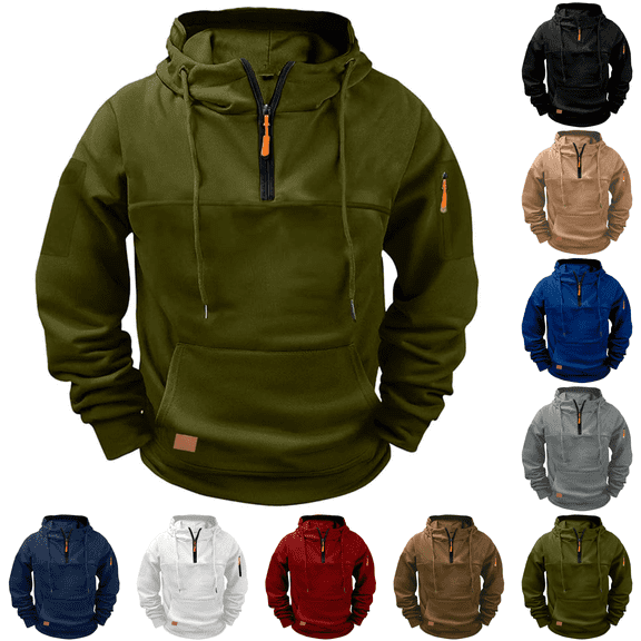 Paiwinds Men's Fleece Lined Work Hoodie, Winter Warm Hooded Sweatshirt with Multiple Pockets, Heavy Duty Cold Weather Pullover for Outdoor & Casual Use