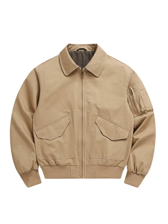 Men's Full Zip Cotton Utility Jacket Long Sleeve Turn Down Collar Regular Fit Casual Winter Outerwear Coat with Pockets for Work Vacation Holiday Daily Wear and Travel