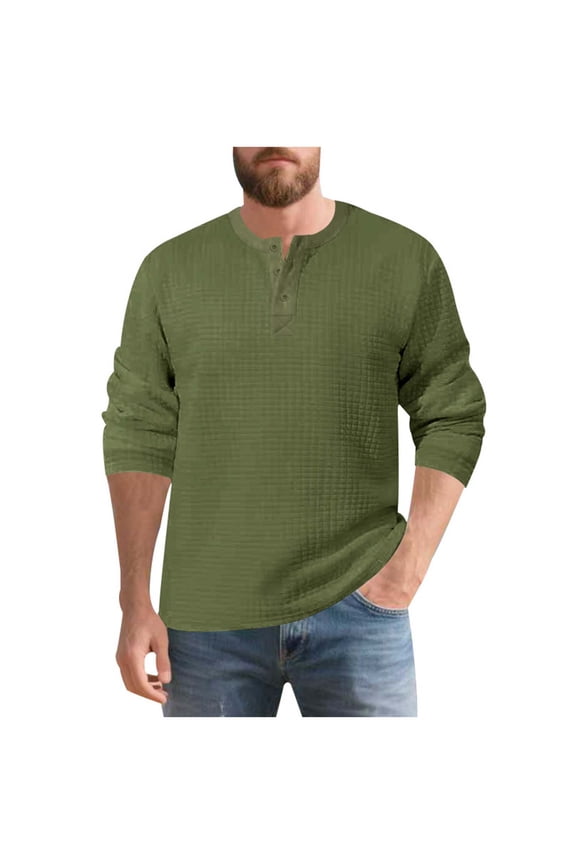 Men's Half Button Base Layer Shirt, Solid Color Long Sleeve Round Neck Top, Breathable Moisture Wicking Athletic Undershirt for Exercise & Workouts