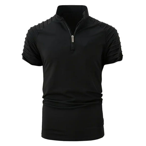 Paiwinds Men’s Half-Zip Stand Collar Pleated Short Sleeve Top Polyester Breathable & Dry,Casual Sportswear Training Summer,S-3XL 8 Colors