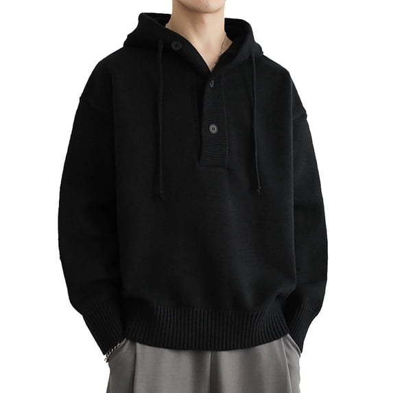 Paiwinds Men's Knitted Hoodie with Button Hood Detail, Warm Acrylic Blend, Casual Beige Pullover for Cool Seasons
