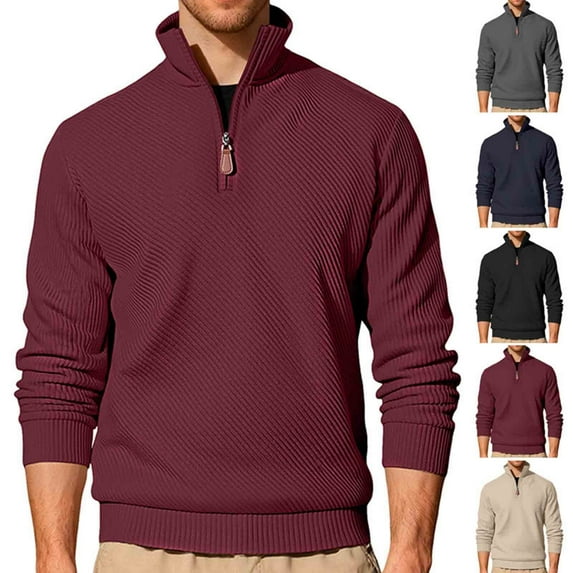 Paiwinds Men's Twill Half-Zip Sweatshirt, Stand-Up Collar & Moisture-Wicking Polyester, Casual Black Pullover Top