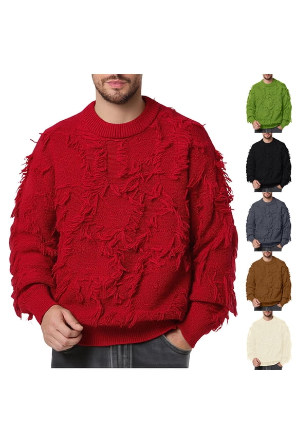 Men's Round Neck Knitted Sweater, Soft Polyester Warm Pullover with Classic Knit Pattern, Versatile Black Top for Office & Casual Occasions
