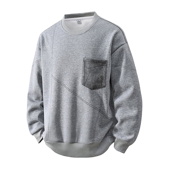 Paiwinds Men's Round Neck Pocket Hoodie, Soft Polyester Pullover with Front Pocket & Relaxed Fit, Casual Black Top for Lounging and Layering