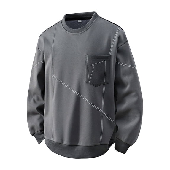 Paiwinds Men's Round Neck Pocket Hoodie, Soft Polyester Pullover with Front Pocket & Relaxed Fit, Casual Black Top for Lounging and Layering
