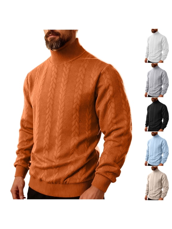 Men's High Neck Knitted Sweater, Soft Polyester for Warmth, Solid Black Pullover for Casual & Office Wear