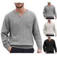 thumbnail image 1 of Paiwinds Men's Knitted V-Neck Sweater, Lightweight Polyester with Button Details, Loose Casual Pullover in Beige for Winter, 1 of 5