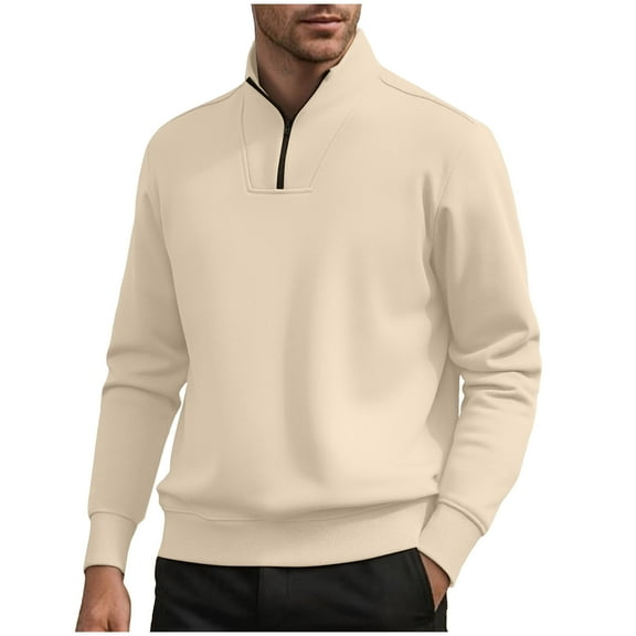 Paiwinds Men's Semi High Neck Zipper Base Layer, Stretchy Polyester Warm Pullover, Slim Fit Black Sweatshirt for Cold Weather & Layering