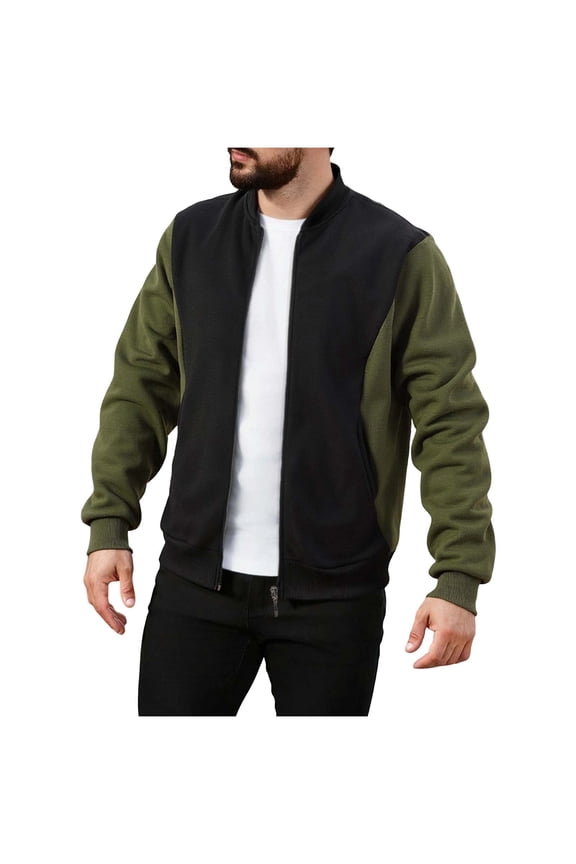 Men's Hooded Bomber Jacket with Full Zip Closure, Color Block Design, Modern Fit, Polyester Construction, Long Sleeves for Casual and Athletic Wear, Various Occasions
