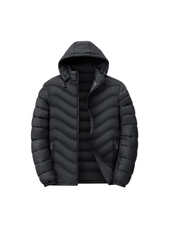 Men's Hooded Puffer Jacket Winter Coat Full Zip Long Sleeve Regular Fit Warm Outerwear with Pockets for Casual Work Travel Daily Wear and Outdoor Activities