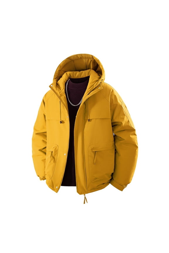 Men's Hooded Utility Jacket with Full Zip Closure, Solid Color Design, Durable Construction, Long Sleeves and Ample Pockets for Outdoor Work, Casual Wear, and Adventure Activities