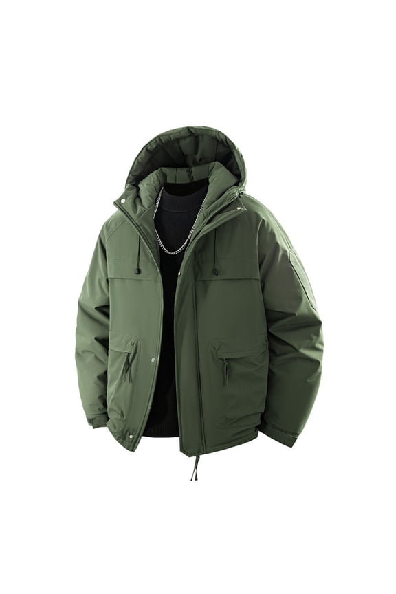 Men's Hooded Utility Jacket with Full Zip Closure, Solid Color Design, Durable Construction, Long Sleeves and Ample Pockets for Outdoor Work, Casual Wear, and Adventure Activities