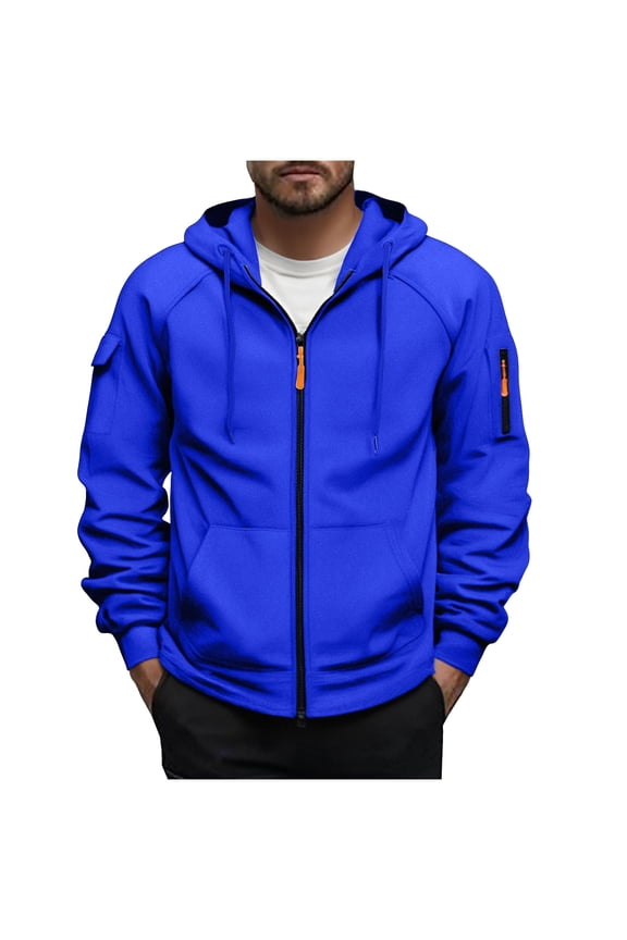 Men's Hooded Utility Jacket with Full Zip Closure, Solid Color Design, Durable Polyester Nylon Construction, Long Sleeves and Ample Pockets for Outdoor Work and Adventure Activities