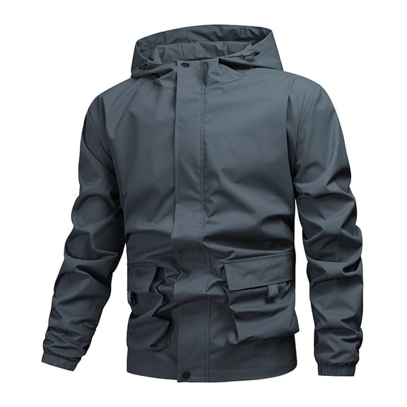 Paiwinds Men's Hooded Utility Jacket with Full Zip Closure, Solid Color Design, Durable Polyester Nylon, Long Sleeves and Ample Pockets for Outdoor Work and Casual Wear