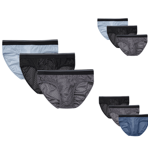 Paiwinds Men's Ice Silk Mesh Briefs 3-Pack, Breathable Mid Waist Summer Underwear, Made from Nylon and Spandex, Cool Comfort for Hot Weather