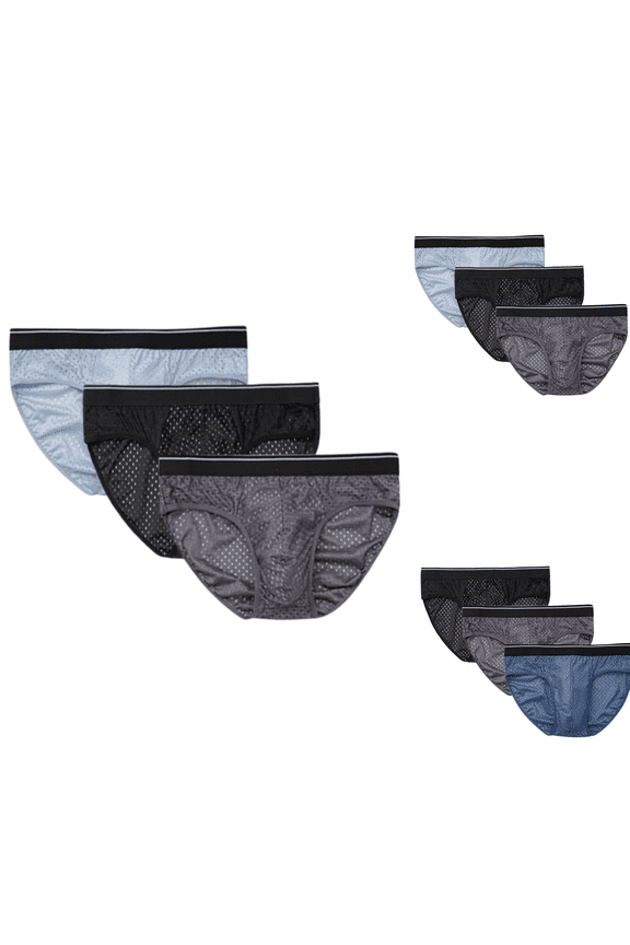 Men's Ice Silk Mesh Briefs 3-Pack, Breathable Mid Waist Summer Underwear, Made from Nylon and Spandex, Cool Comfort for Hot Weather