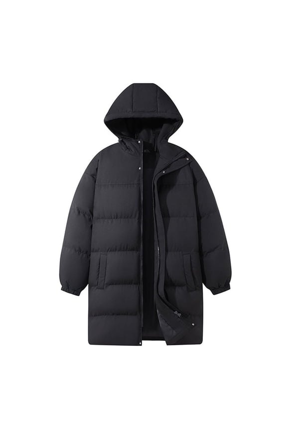 Men's Knee-Length Puffer Coat with Full-Zip Hooded Design and Thermal Insulation - Ideal for City Adventures, Metropolitan Outings, and Extended Outdoor Comfort in Winter Conditions