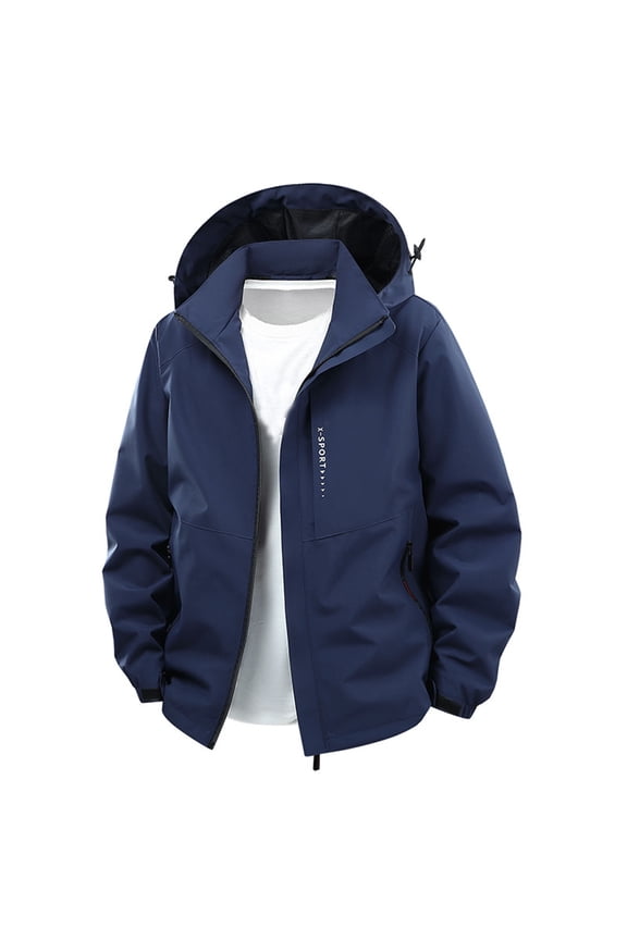 Men's Lightweight Waterproof Windproof Hooded Storm Jacket with Multiple Pockets for Outdoor Mountaineering and Casual Wear with Functional Style