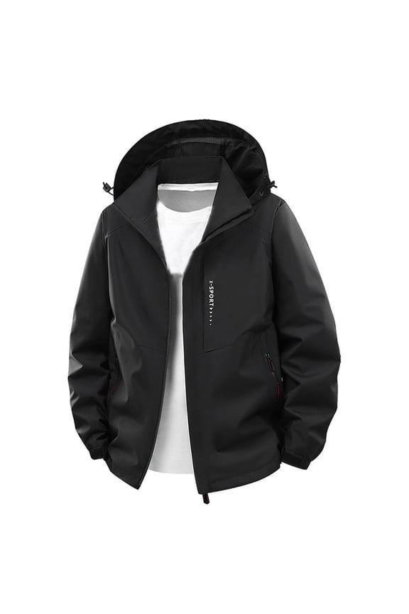 Men's Lightweight Waterproof Windproof Hooded Storm Jacket with Multiple Pockets for Outdoor Mountaineering and Casual Wear with Functional Style