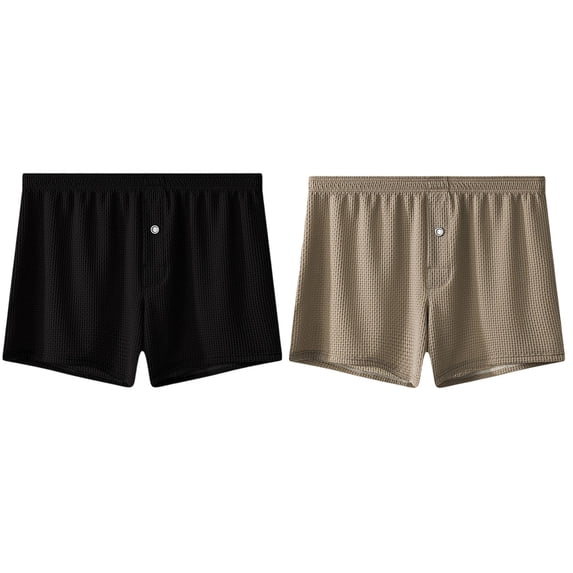 Paiwinds Men's Loose Breathable Waffle Knit Boxer Shorts Solid Color Casual Lounge Underwear 2-Pack