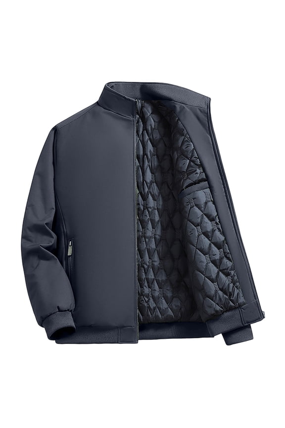 Men's Metropolitan Commuting Jacket with Stand Collar Design and Full-Zip Front - Featuring Thermal Fleece Lining for Professional Settings, Urban Exploration