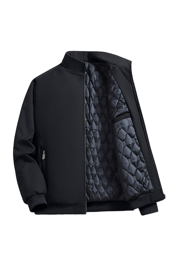 Men's Metropolitan Commuting Jacket with Stand Collar Design and Full-Zip Front - Featuring Thermal Fleece Lining for Professional Settings, Urban Exploration
