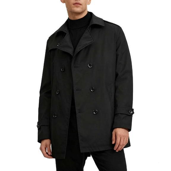 Paiwinds Men's Mid-Length Trench Coat Double Breasted Button Closure Notched Lapel Long Sleeve Overcoat for Business Casual Attire