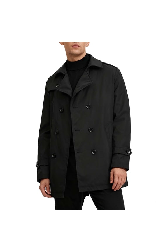 Men's Mid-Length Trench Coat Double Breasted Button Closure Notched Lapel Long Sleeve Overcoat for Business Casual Attire