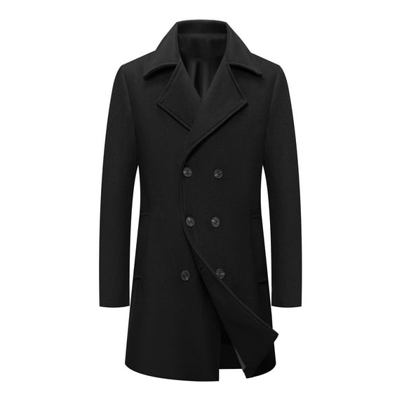 Paiwinds Men's Mid-Length Wool Blend Trench Coat with Turndown Collar and Button Closure, Classic Design for Business Casual, Daily Outings, and Timeless Warmth in Cold Weather
