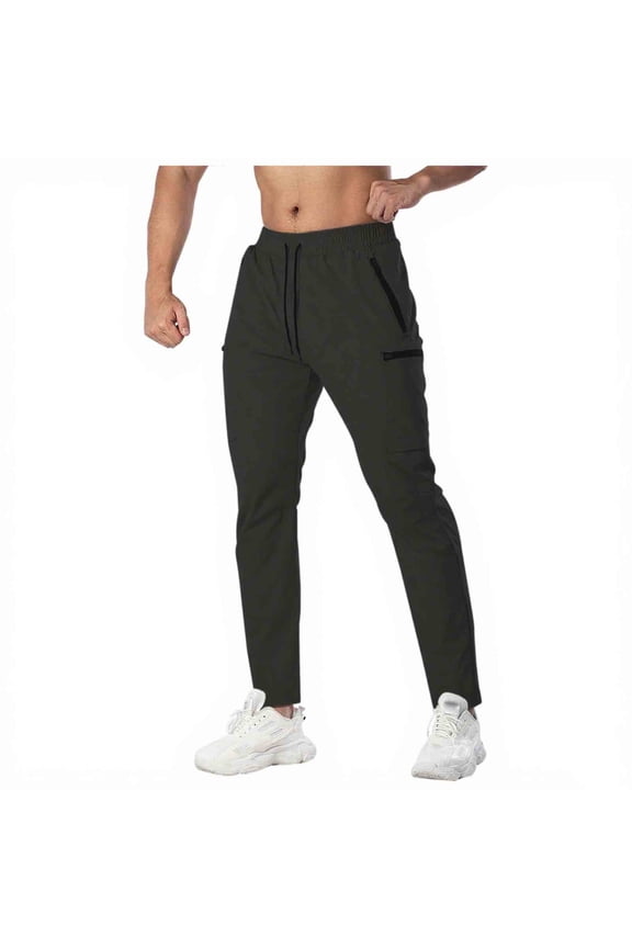 Men's Outdoor Cargo Pants Straight Leg Workwear Trousers with Multiple Pockets and Elastic Waist for Rugged Daily Use and Outdoor Activities