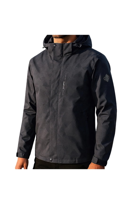Men's Outdoor Sport Run Jacket, Solid Color Long Sleeve with Zipper Pockets. Hooded Design, Windproof and Waterproof, Keeps You Warm and Dry During Winter Activities