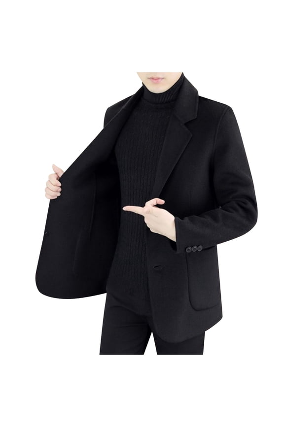 Men's Overcoat with Button Closure and Lapel Collar, Formal and Casual Style, Wool Polyester Blend, Solid Color Design for Business Occasions and Winter Outings