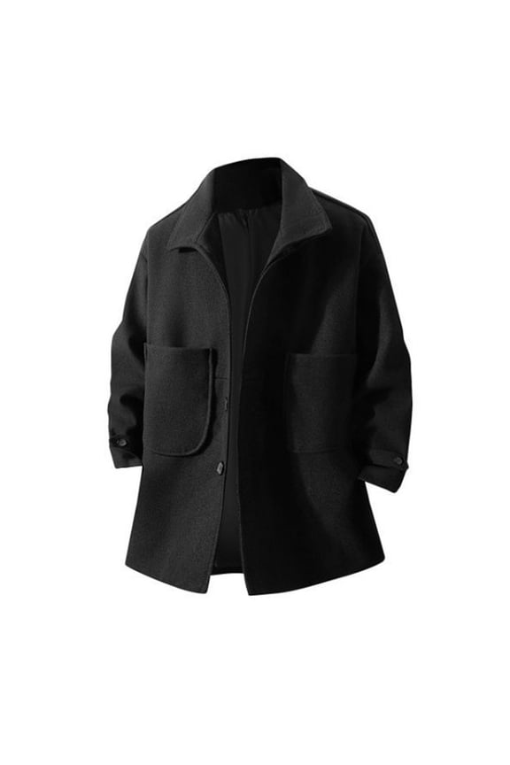 Men's Overcoat with Button Closure and Lapel Collar, Formal and Casual Style, Wool Polyester Blend, Solid Color Design for Business Occasions and Winter Outings