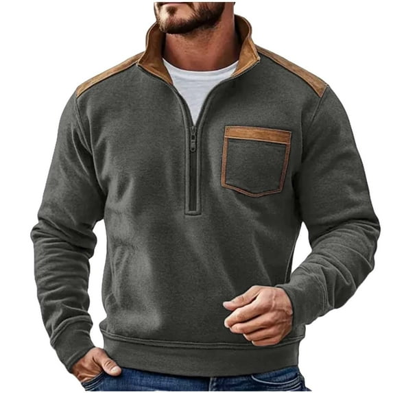 Paiwinds Men's Quarter Zip Sweatshirt & Fleece Jacket, Stand Collar Workwear Top with Zippered Pocket, Warm Lined Pullover for Outdoor and Daily Use