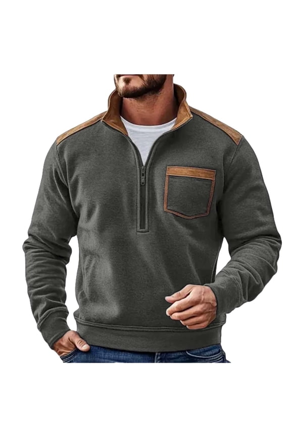Men's Quarter Zip Sweatshirt & Fleece Jacket, Stand Collar Workwear Top with Zippered Pocket, Warm Lined Pullover for Outdoor and Daily Use