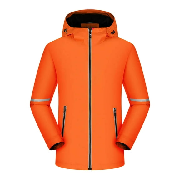 Paiwinds Men's Reflective Work Jacket Full Zip Hooded Long Sleeve Solid Color Water-Repellent Fleece Lined Coat with Pockets for Safety