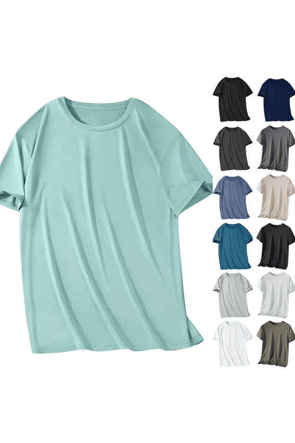 Men’s Round Neck Solid Short Sleeve Tee Polyester Lightweight Summer,Casual Daily Relaxed,S-5XL 5 Colors