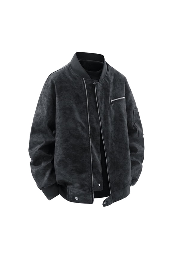 Men's Rugged Stand Collar Leather Jacket with Zipper Closure and Zip Pockets for Casual Outdoor Occasions and Daily Adventures