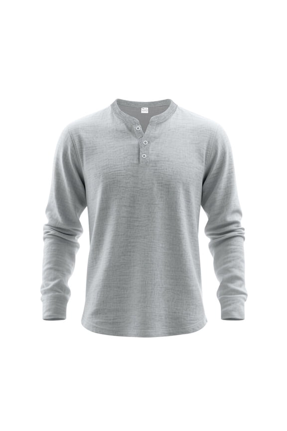 Men's Henley Shirt, Half Button Placket Round Neck Long Sleeve Top, Breathable Athletic Casual Shirt for Workout and Everyday Wear