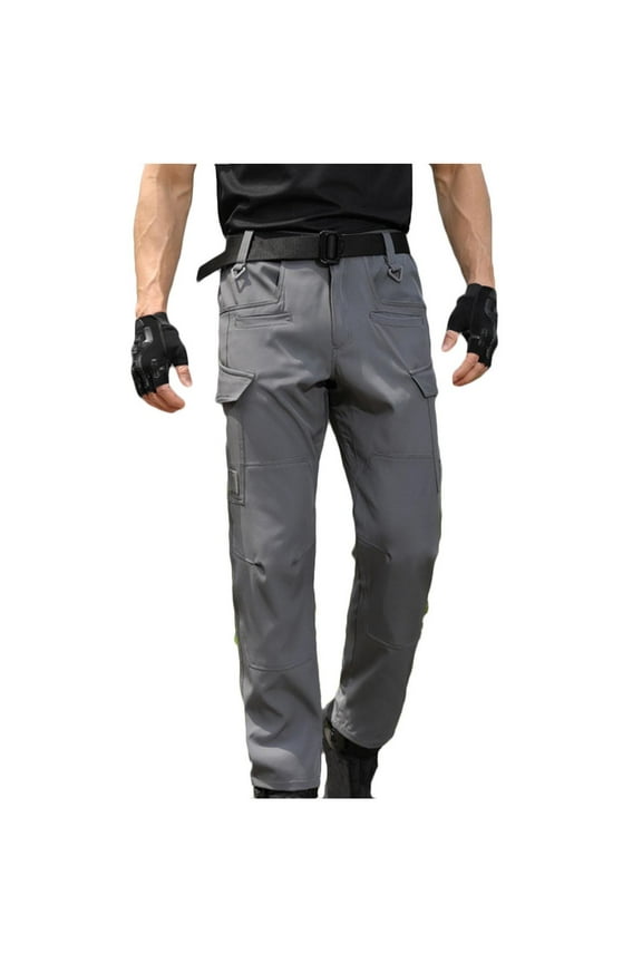 Men's Slim Straight Cargo Pants with Belt Closure and Patch Details for Outdoor Outdoor Lifestyles and Sports