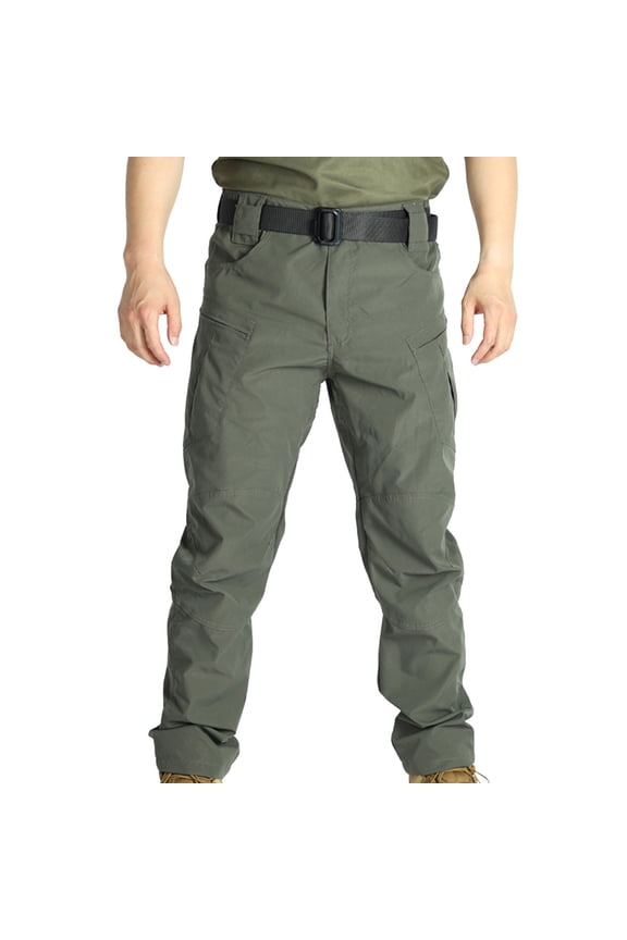 Men's Slim Straight Cargo Pants with Belt Closure and Patch Embellishment for Outdoor Outdoor Lifestyles and Utility