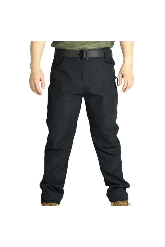 Men's Slim Straight Cargo Pants with Belt Closure and Patch Embellishment for Outdoor Outdoor Lifestyles and Utility