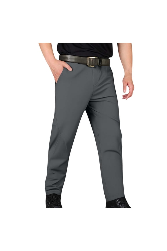 Men's Slim Straight Cargo Pants with Belt Closure and Patch Embellishment for Outdoor and Work Activities